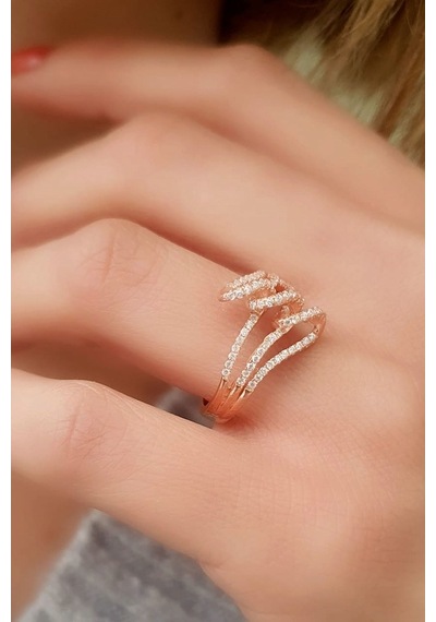Zirkon Taşlı 925Ayar Gümüş Rose Modern Yüzük 18