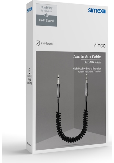 Simex Spiralli 3,5mm AUX Ses Kablosu 3.5mm Kumaş