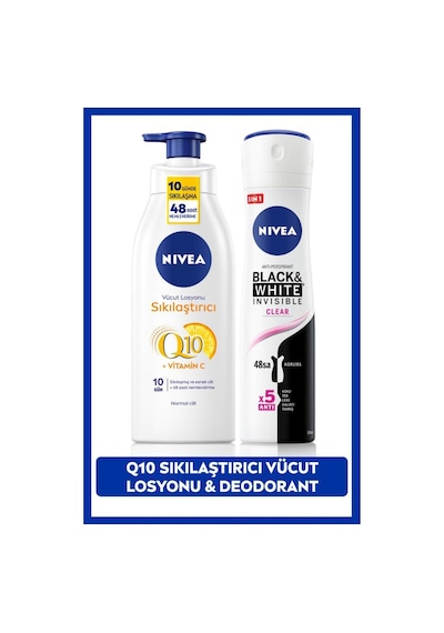 Kadın Sprey Deodorant Black&white Clear 150ml, Q10 Sıkılaştırıcı Ve Nemlendirici Vücut Losyonu 400ml