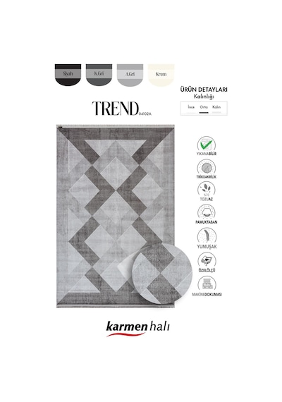 Trend 4102 Gri Akrilik Pamuk Yumuşak Modern Mutfak Yatak Odası Salon Oturma Halısı-215 Açık Gri - Antrasit