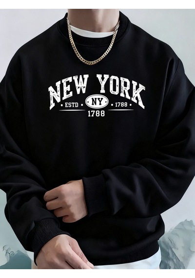 Startmore Startmorenew York Estd 1788 Baskılı Sonbahar Spor Giyim Erkek High Street Polar Kapüşonlu Üst Günlük R Siyah