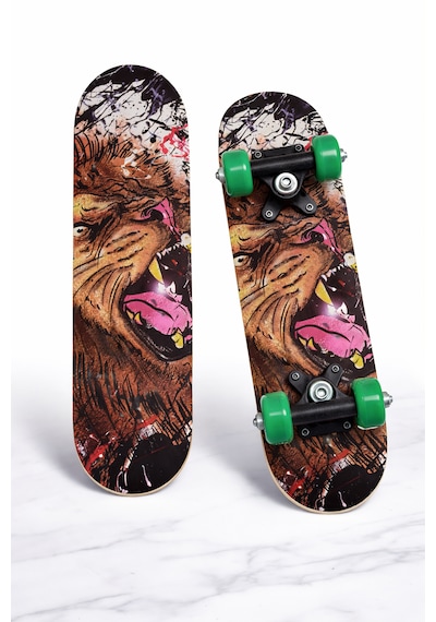 60 Cm Mini Kaykay Aslan Desenli Ahşap Skateboard Çok Renkli