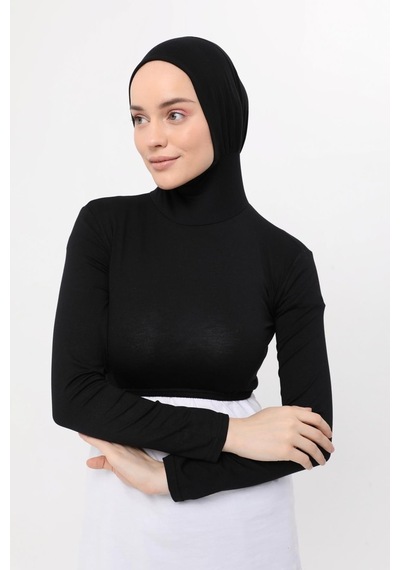 Altobeh Uzun Kollu Boyunluklu Boneli Yarım Body Siyah Çok Renkli