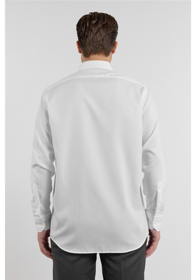 İmza Beyaz Uzun Kol Sert Yaka Kendinden Desenli Pamuk Comfort Fit Gömlek 1004255204 2XL