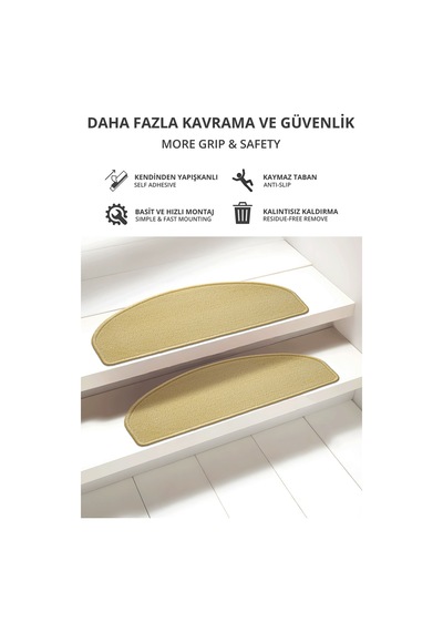 Yarım Ay Bukle Halıdan Ekonomik Basamak Ve Merdiven Paspası - Bej Sahara Sarı / Adet Olarak Satılır Null
