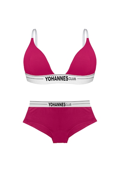 Yohannes Club, Kadın Pamuklu İç Çamaşırı Takımı, Renk Seçenekli, Üçgen Sütyen-kemerli Boyshort-boxer Külot Pembe