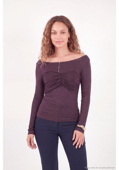 Lela Göğüs Drape Detaylı Kayık Yaka Bluz Kadın Bluz 5867117 Bordo