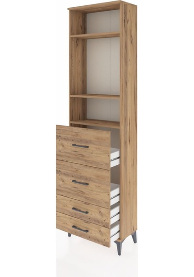 Arges Dolap 3 Raflı 4 Çekmeceli 60x30x221 Çam-çam Atlas Çam