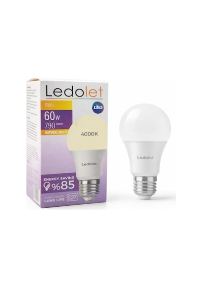 Ledolet 9w 60w Led Ampul E27 4000k Gün Işığı 3 Adet