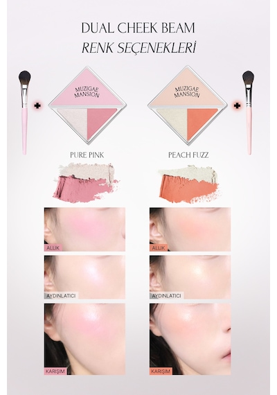 Allık Ve Aydınlatıcı Paleti + Fırça Seti Muzıgae Mansıon Dual Cheek Beam Set 02 Peach Fuzz 02 Peach Fuzz