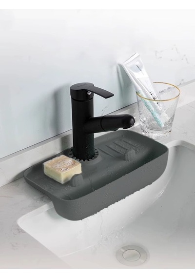 Musluk Düzenleyici Evyelik Mutfak Lavabo Tezgah Üzeri Bölmeli Organizer Silikon Gri Diğer