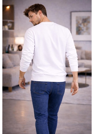 The Feel Marcel Erkek Regular Fit Bisiklet Yaka İnce Sweatshirt Beyaz