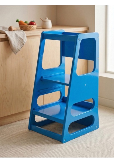 Kaidan Cobalt Blue Renk Çocuk Öğrenme Kulesi-etkinlik Kulesi Ayarlanabilir Basamaklı Doğal Mdf
