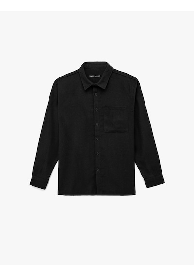 Koton Regular Fit Cep Detaylı Uzun Kollu Düğmeli Gömlek Siyah 6wam60112hw Siyah