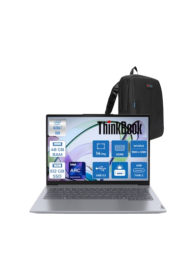 Lenovo ThinkBook 14 G7 IML 21MR0050TRF22 Ultra 7 155H 48 GB 512 GB SSD 14" Free Dos Dizüstü Bilgisayar + Zetta Çanta