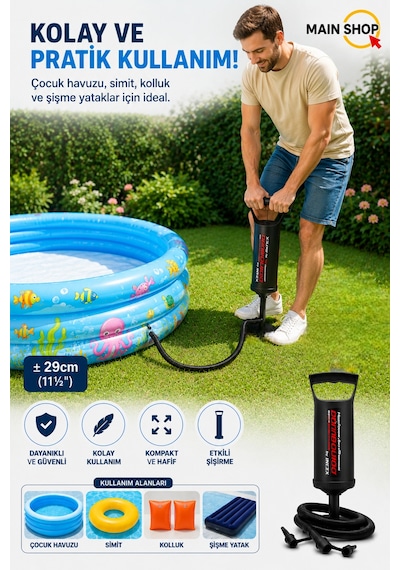 Mainshop Intex 29 Cm Kutulu Pompa Yatak, Bot, Can Yeleği, Havuz Ve Simit Şişirme Pompası M-68612