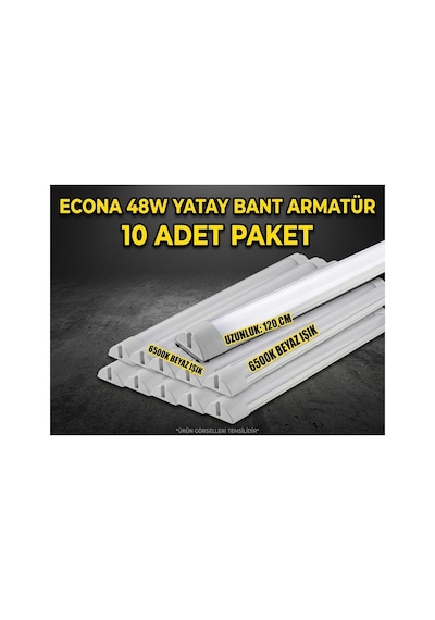 10 Adet -48w 120cm Led Lineer Bant Armatür Beyaz Işık Otopark Mağaza Ofis Aydınlatma Flöresan,yatay Bant Armatür 6500k Beyaz Işık Sıva Üstü Tavan Aydınlatması