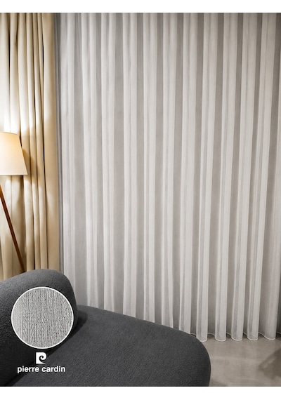 Pierre Cardin Balıksırtı Bambu Lüx Tül Perde / Ölçünüze Özel Dikim Kırık Beyaz