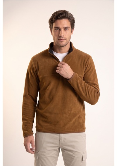 Jsco Erkek Kahve 6240 Basic Dik Yaka Polar Sweatshirt Kahverengi