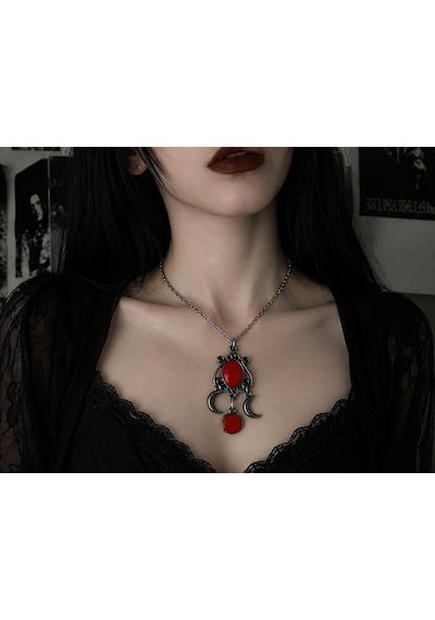 Kırmızı Detaylı Çift Hilal Figürlü Gotik Kolye Mistik Metal Boyun Aksesuarı Çok renkli 78635942