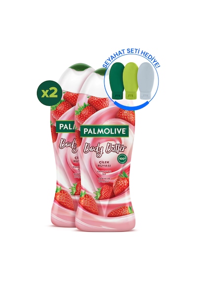 Palmolive Body Butter Çilek Rüyası Banyo ve Duş Jeli 500 ml x 2 Adet + Seyahat Kiti Hediye