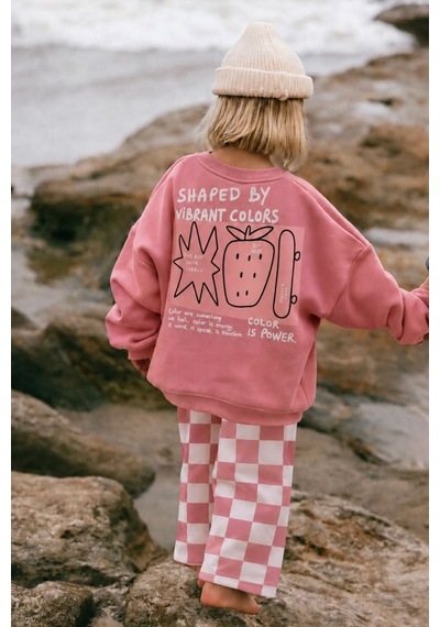 Zuzunga Kız Çocuk Dama Desenli Oversize 3 İplik Sweatshirt Ve Bol Paça Eşofman Takım Pembe Zuzunga Kız Çocuk Dama Desenli Oversize 3 İplik Sweatshirt Ve Bol Paça Eşofman Takım Pembe