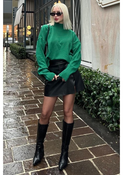 Seeh Siyah Mini Boy Kadın Deri Etek Sh335 Basic