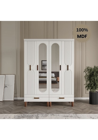 Zen 4 Kapak Ayaklı Tasarım Country Mdf Gardırop Beyaz