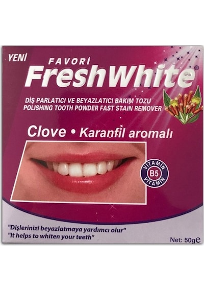 Favori Fresh White Karanfil Aromalı Parlatıcı ve Beyazlatıcı Diş Bakım Tozu 50 G