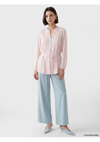 Lcw Modest Pembe Pileli Kuşaklı Oversize Kadın Gömlek Tunik Xl-2xl