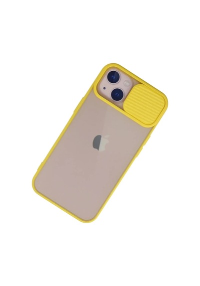 Apple Uyumlu,  iPhone 13 Kılıf Palm Buzlu Kamera Sürgülü Silikon - Sarı