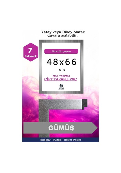 Gümüş-21mm-48x66 Cm Mat Pvc Li Camsız Fotoğraf Puzzle Belge Çerçeve Yatay Dikey Asılabilme. 06040231