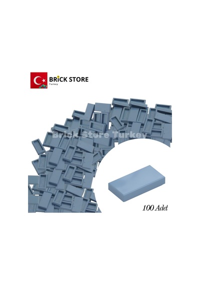 Yedek Parçalar, 100 Adet 1x2 Tile Düz Fayans Parçası, Kum Mavisi Sand Blue , 3069