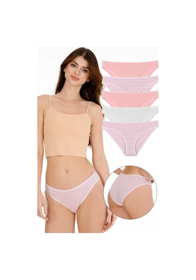 Sensu Kadın Çizgili Karışık Renkler Slip Külot 5'li Paket Set - Kts3051 Karışık
