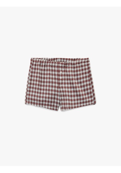Koton Düğmeli Ekoseli Şort Pijama Altı Bordo Desenli 6wlk80018mw Bordo Desenli