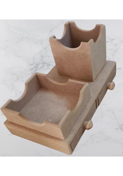 Hobi Dekoratif Çift Çekmeceli Kalemlik Ahşap Mdf Ham Cnc Kesim Model El Yapım