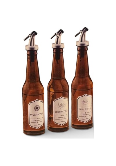 Cam Yağlık - 3 Lü Pratik Kapaklı Yağlık - Sirkelik 350 Ml. Yağdanlık Kahverengi