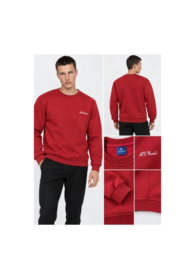Hk Premium Sweatshirt Bisiklet Yaka Hk Premium Logolu Erkek Basic Kırmızı