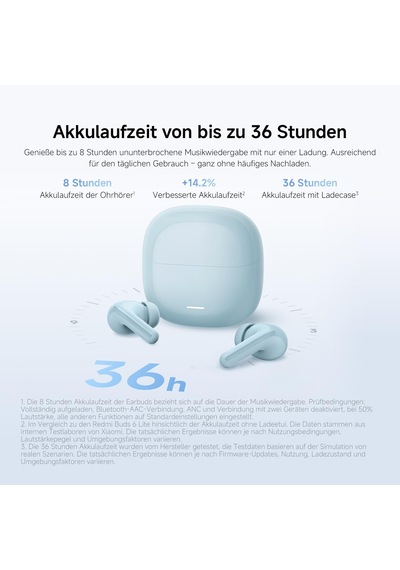Redmi Buds 8 Lite Blue Kablosuz Bluetooth Kulaklık, 42db Aktif Gürültü Engelleme, Yapay Zeka Gürültü Azaltma, 36 Saat Pil Ömrü, Mavi