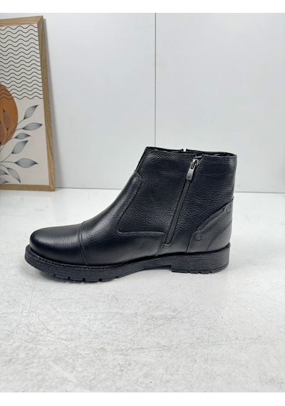 İmershoes Günlük Erkek Ayakkabı Dışı Hakiki Deri İçi Kürklü Büyük Numara Kaymaz Taban Fermuarlı Kışlık Bot 087 Siyah