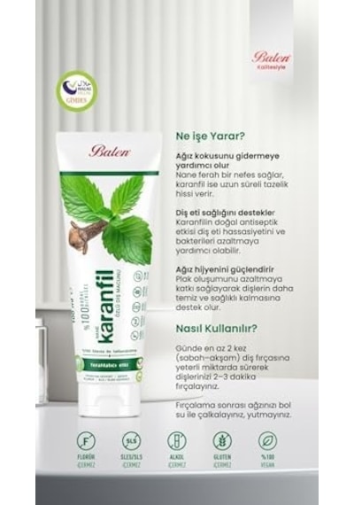 Doğal Nane Ve Karanfil Özlü Diş Macunu 100 Ml