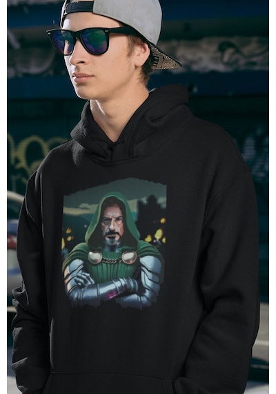 Sevbano 2026 Doctor Doomsday Baskılı Unisex Oversize Marvel Hoodie Siyah