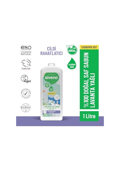 Siveno%100 Doğal Sıvı Kastil Sabun Lavanta Yağlı Yoğun Nemlendirici Arındırıcı Bitkisel Vegan 1000 Ml