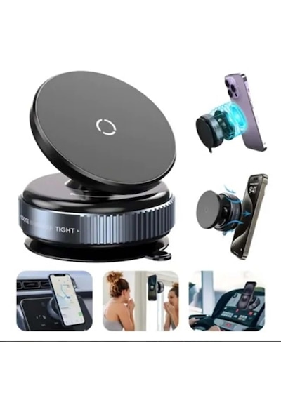 K009 360 Derece Dönebilen Vakumlu Magnetik Telefon Tutucu Ayna-cam-araba Siyah
