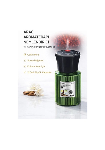 Auhma Af-07 Şarjlı Araç İçi Nemlendirici & Aromaterapi Difüzörü - Yıldız Projeksiyonlu, 120ml