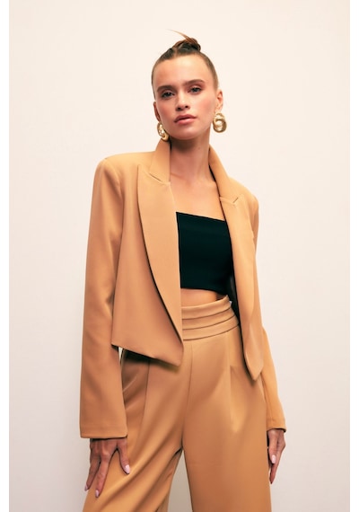 Sateen Şal Yaka Kısa Ceket - Camel