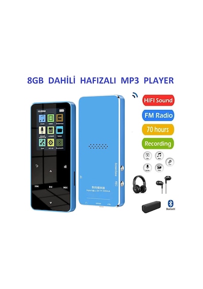 8gb Hafızalı Mp3-mp4 Player Müzik Çalar Fm Radyo Bluetooth Kulaklık Ve Hoparlör İle Kullanabilme