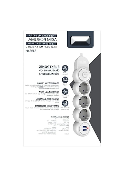 Çocuk Koruma Özellikli, Termal Akım Korumalı 3'lü Priz, 2xusb, 2m Kablo 0