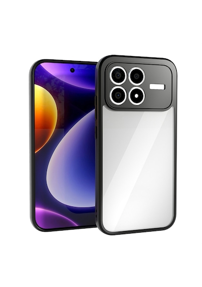 Xiaomi Poco F8 Pro Kılıf Kenarları Silikon Kamera Korumalı Şeffaf Arka Yüzey Pürüzsüz New Roll Kapak Siyah Siyah Siyah