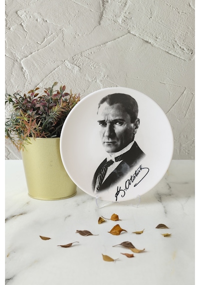 Keramika Atatürk Portre Hediyelik/dekoratif Tabak - 18241 Beyaz
